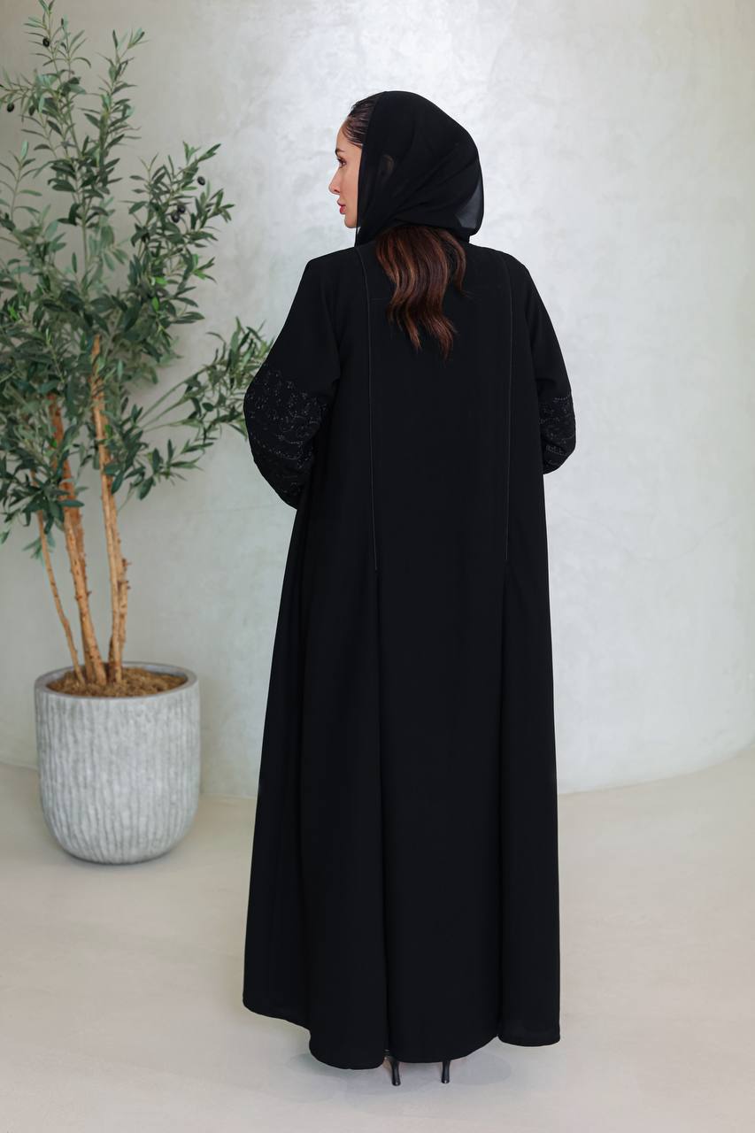 Black crepe abaya with embroidery C:6674