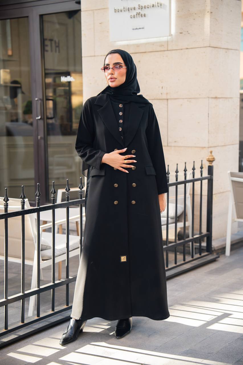 Black crepe blazer abaya with pleated cloche C:6680