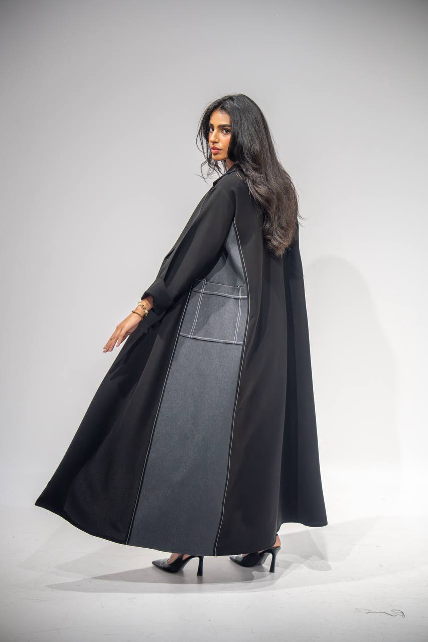 Black blazer abaya, made of crepe fabric with jeans C:6353 Gray