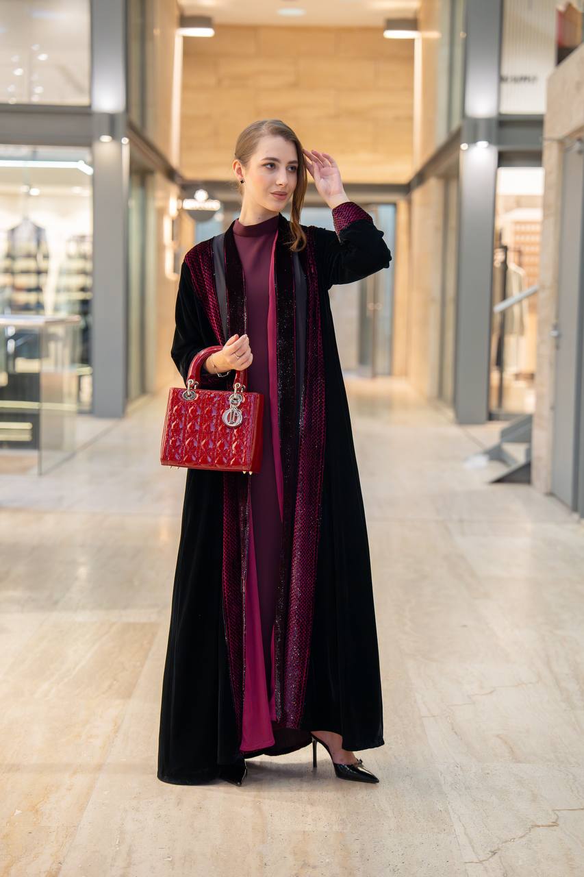 Maroon velvet abaya.C:6698