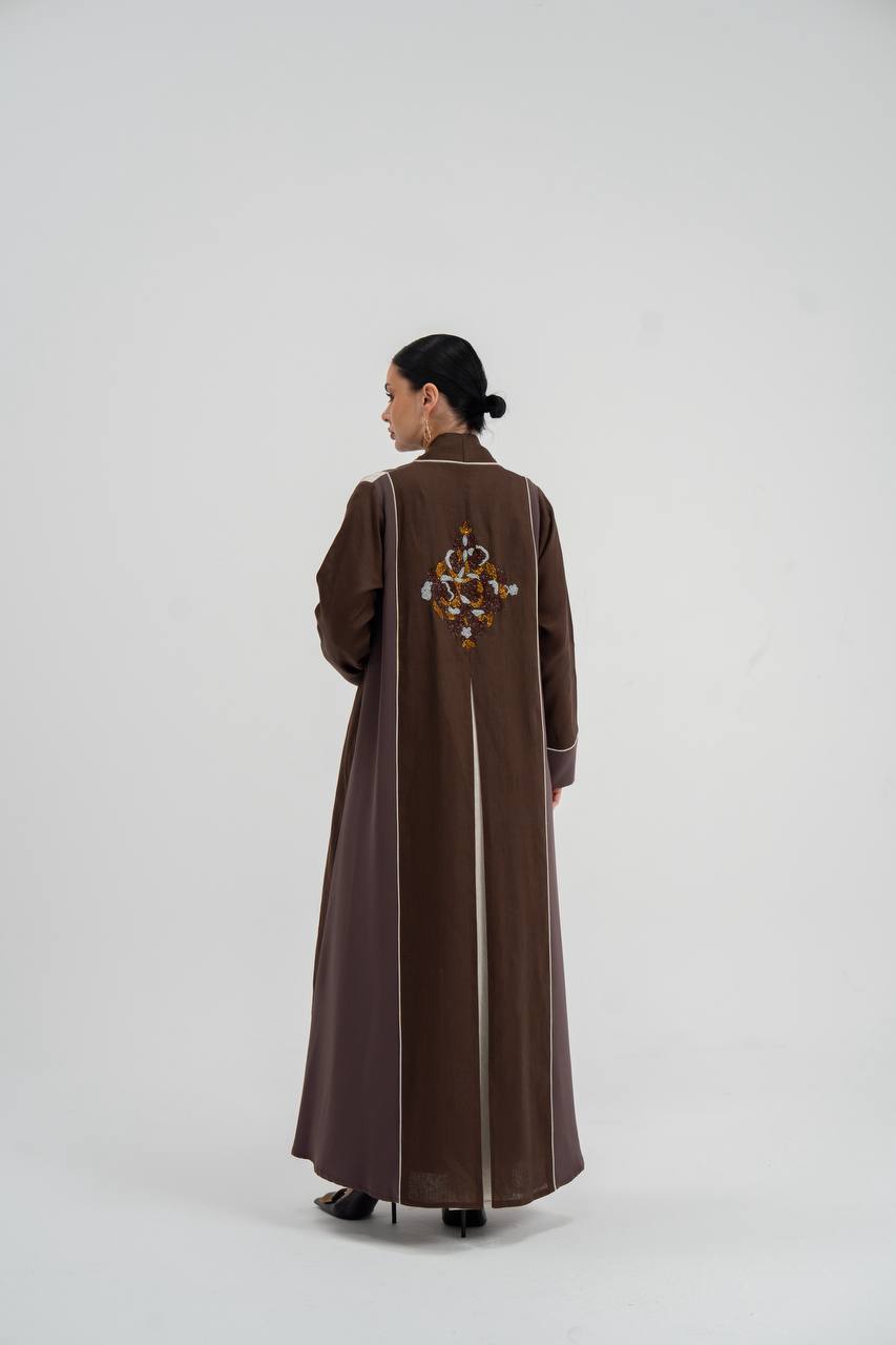 Linen abaya with embroidery. C:6747