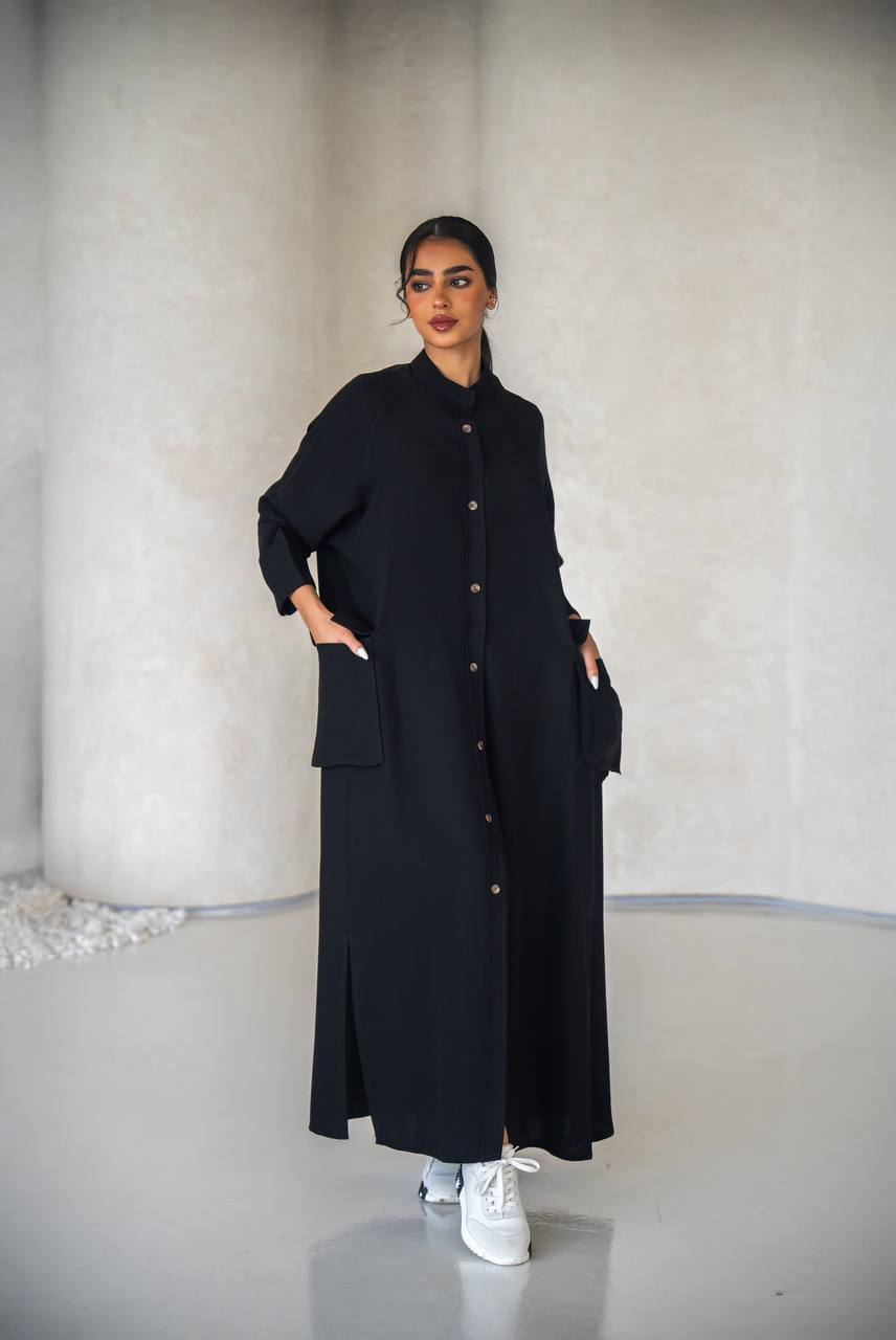 Free size abaya, black crepe fabric C:6639 (Free size)