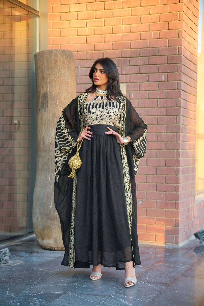 Bisht made of black hessian material with embroidery C:6601 Black