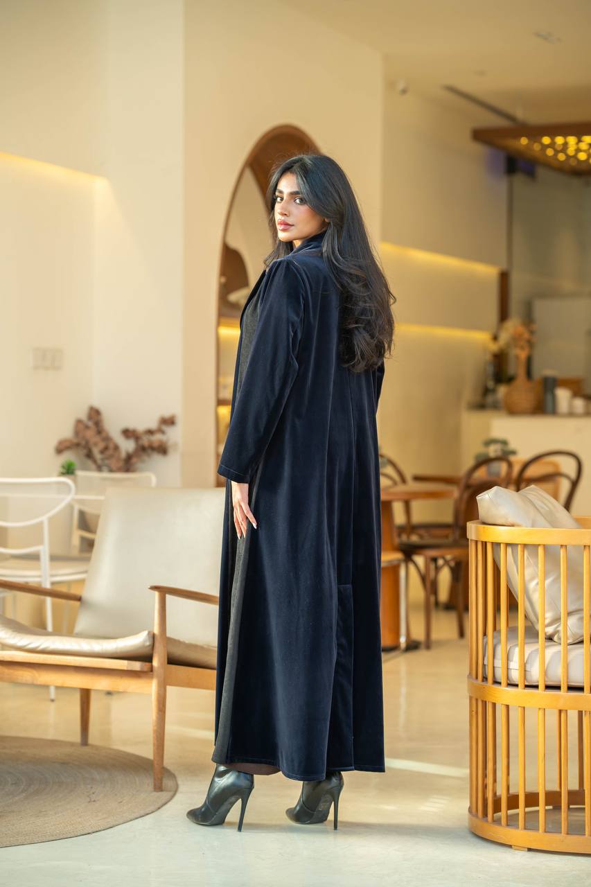 Abaya Velvet Blazer Crepe Navy and Black Ribbed Velvet C:6582 Navy