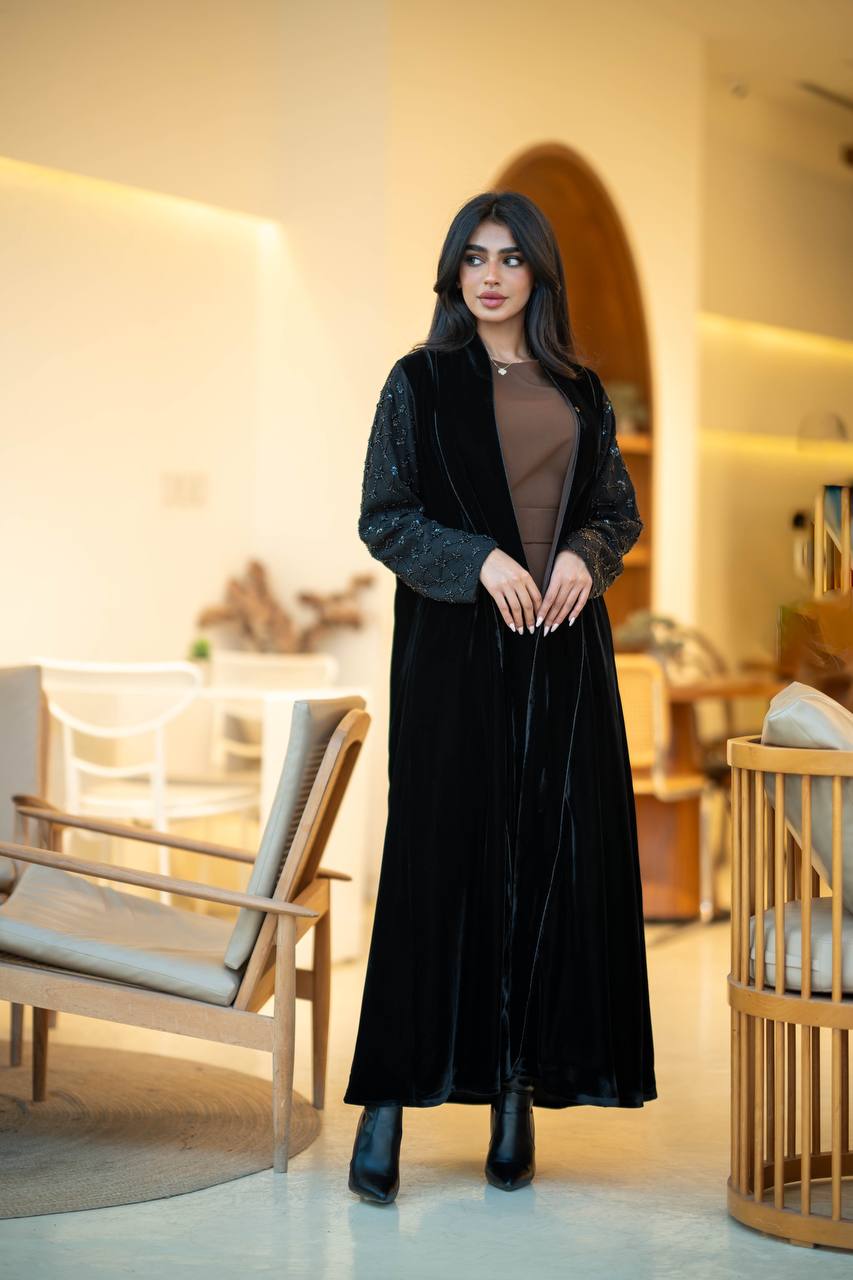 Black velvet abaya with embroidery C:6580