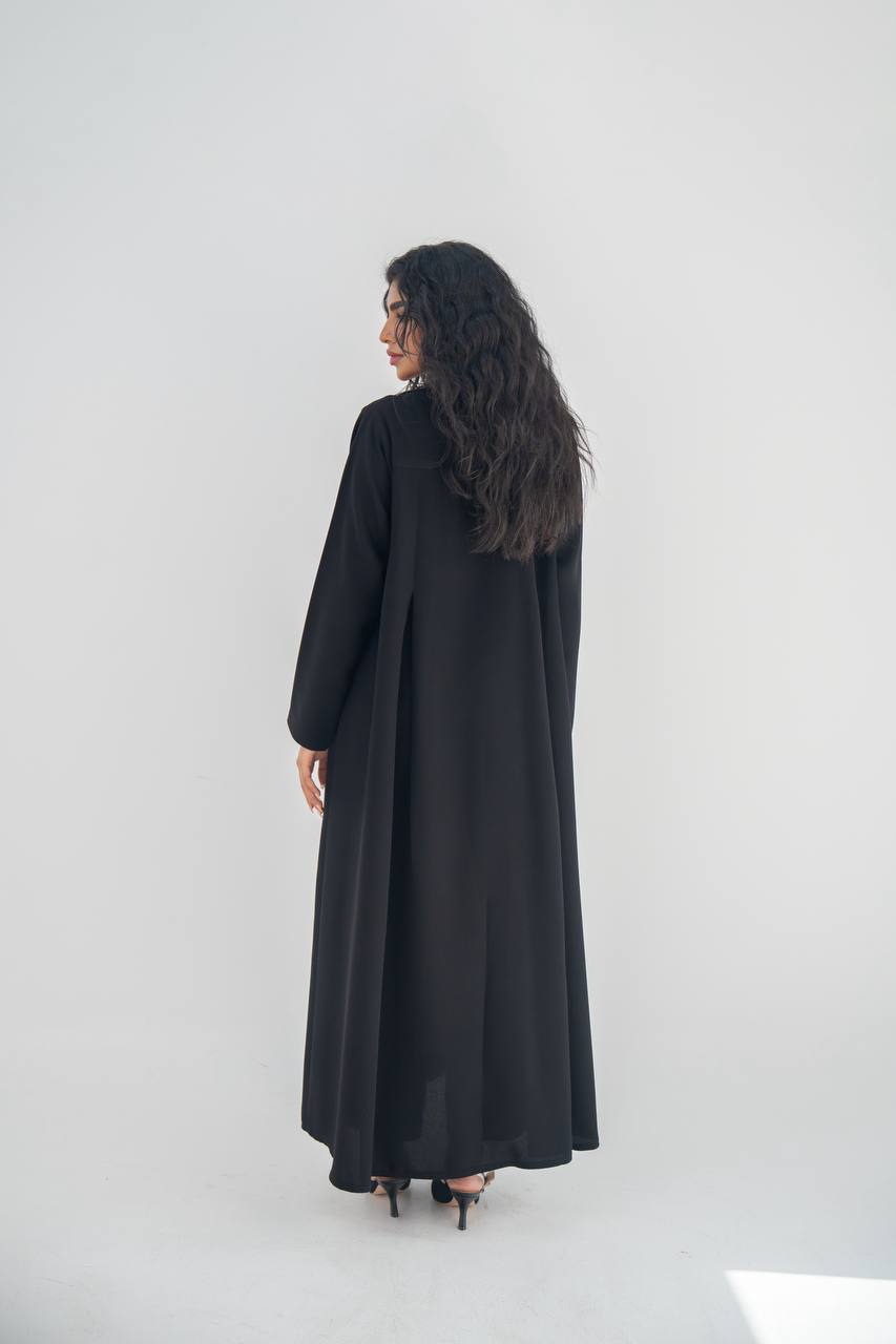 طقم عباية بليزر من الكريب الأسود مع بطانة داخلية، رقم الموديل: 6642، طقم أسود