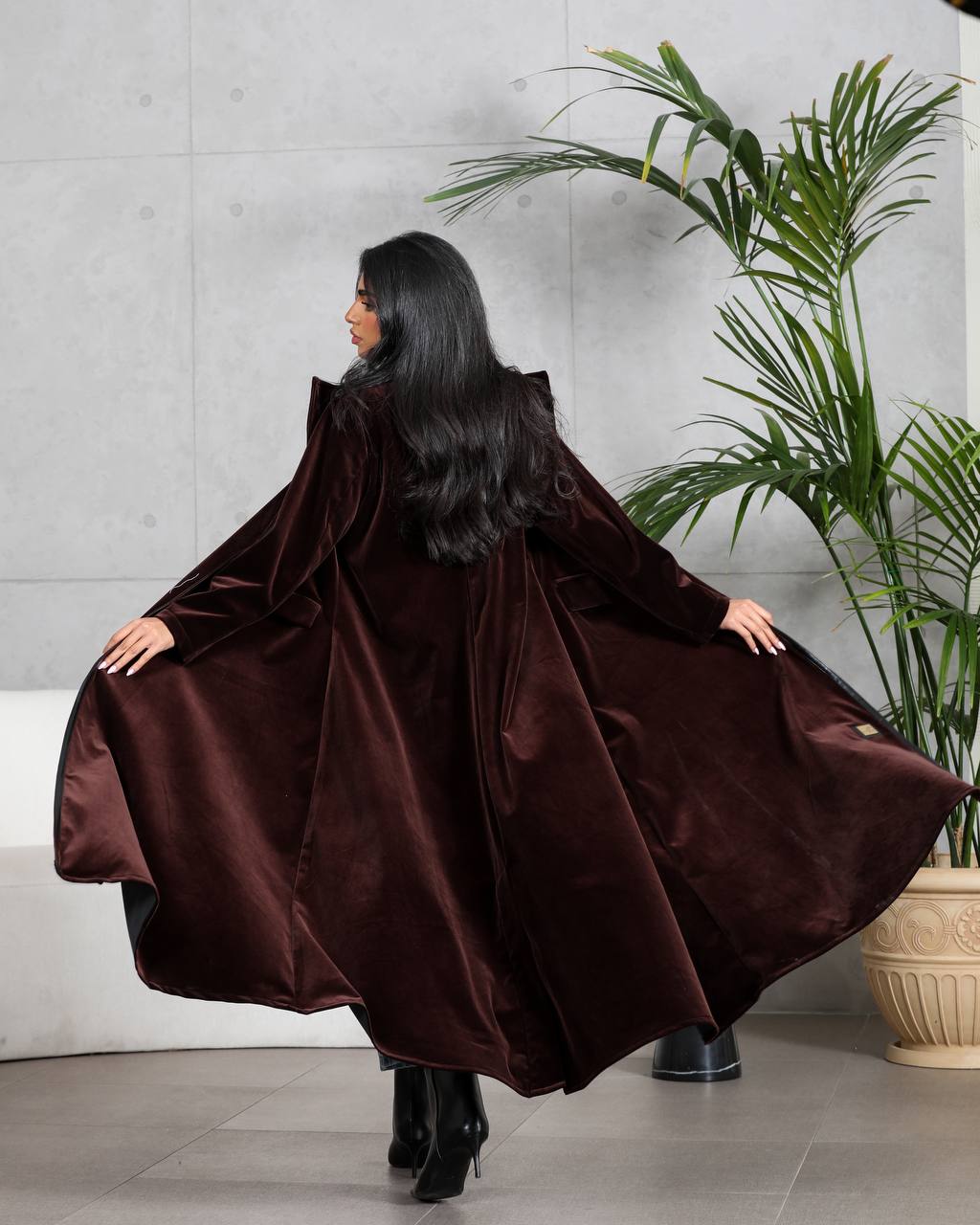 Velvet abaya in brown color C:6564 Brown