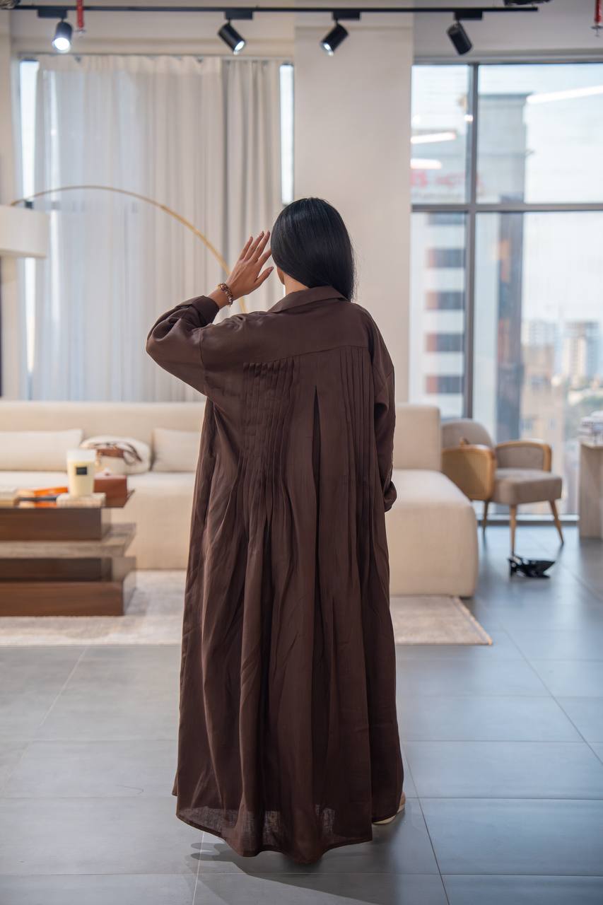 عباية كتان بنية اللون، مقاس حر، C:6663 بني