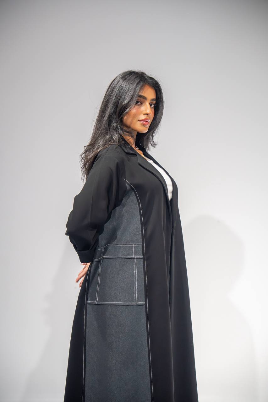Black blazer abaya, made of crepe fabric with jeans C:6353 Gray
