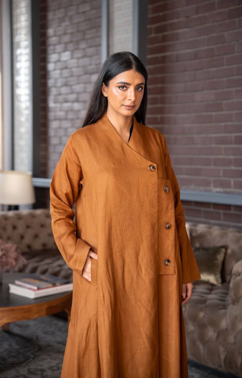 Camel Linen Abaya C:6586