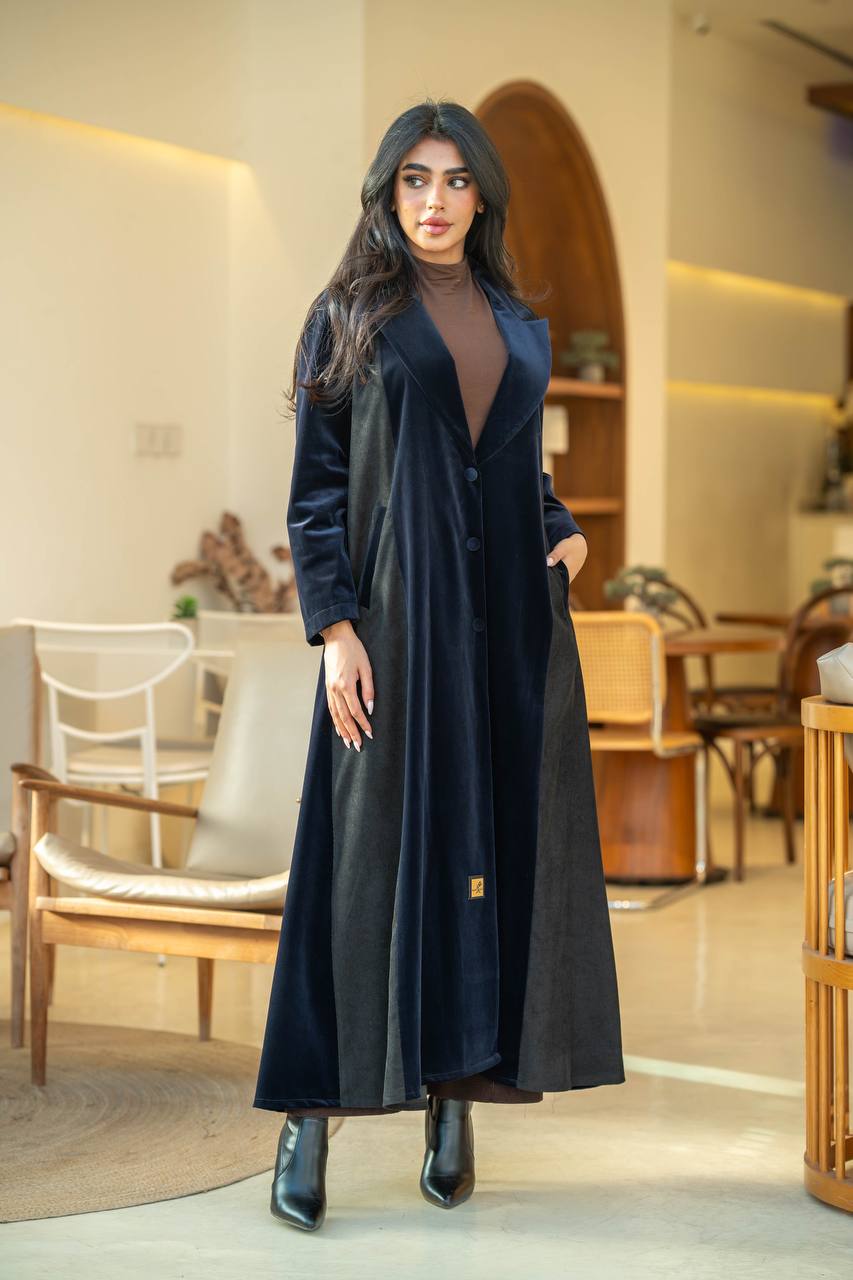 Abaya Velvet Blazer Crepe Navy and Black Ribbed Velvet C:6582 Navy
