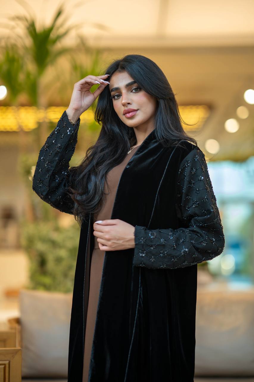 Black velvet abaya with embroidery C:6580