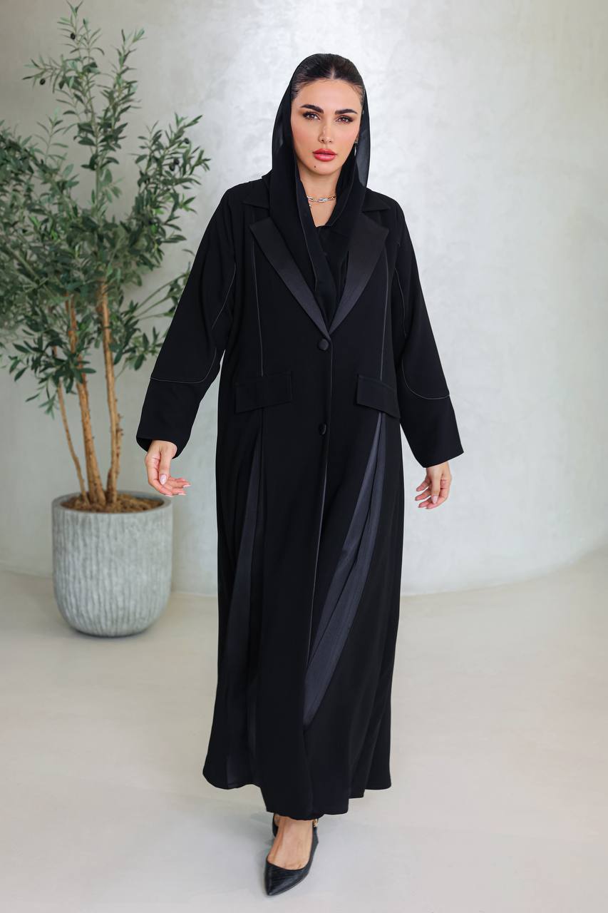 Crepe abaya with taffeta satin, black C:6673