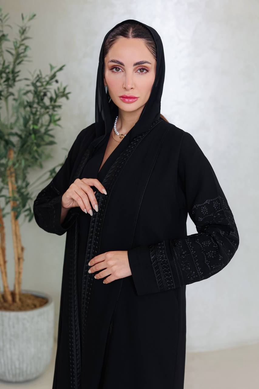 Black crepe abaya with embroidery C:6674