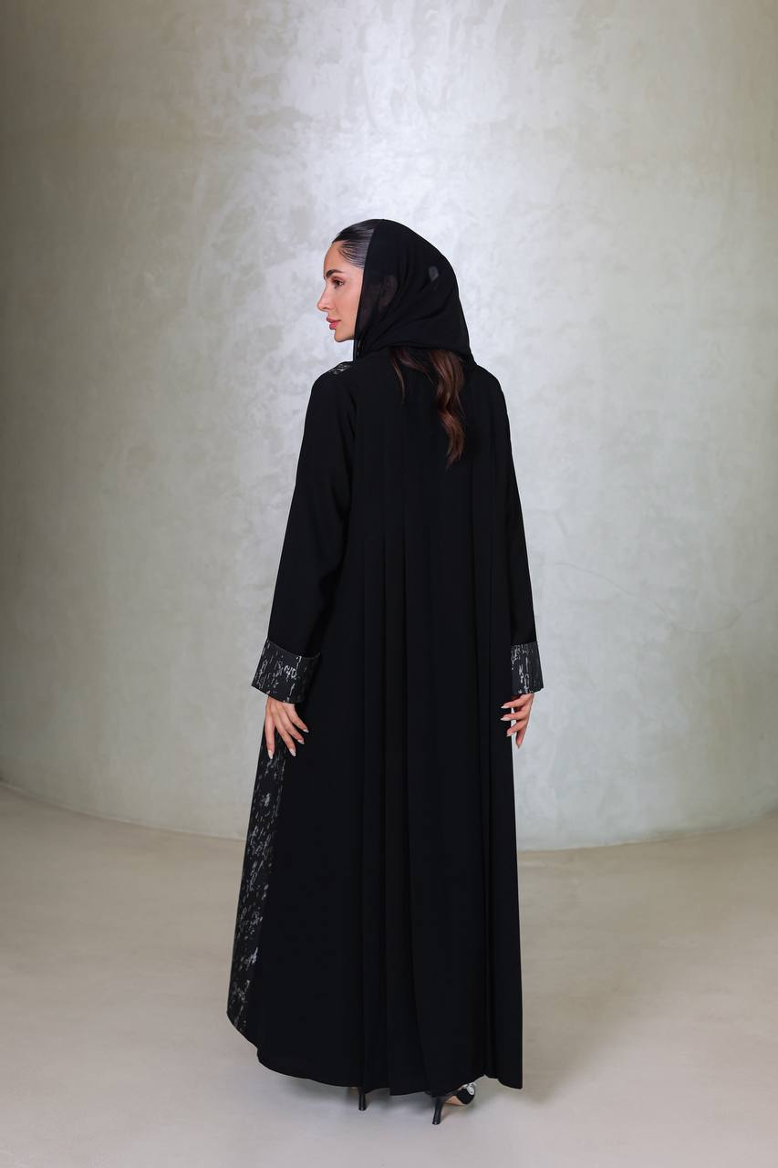 Black crepe abaya with jacquard C:6677