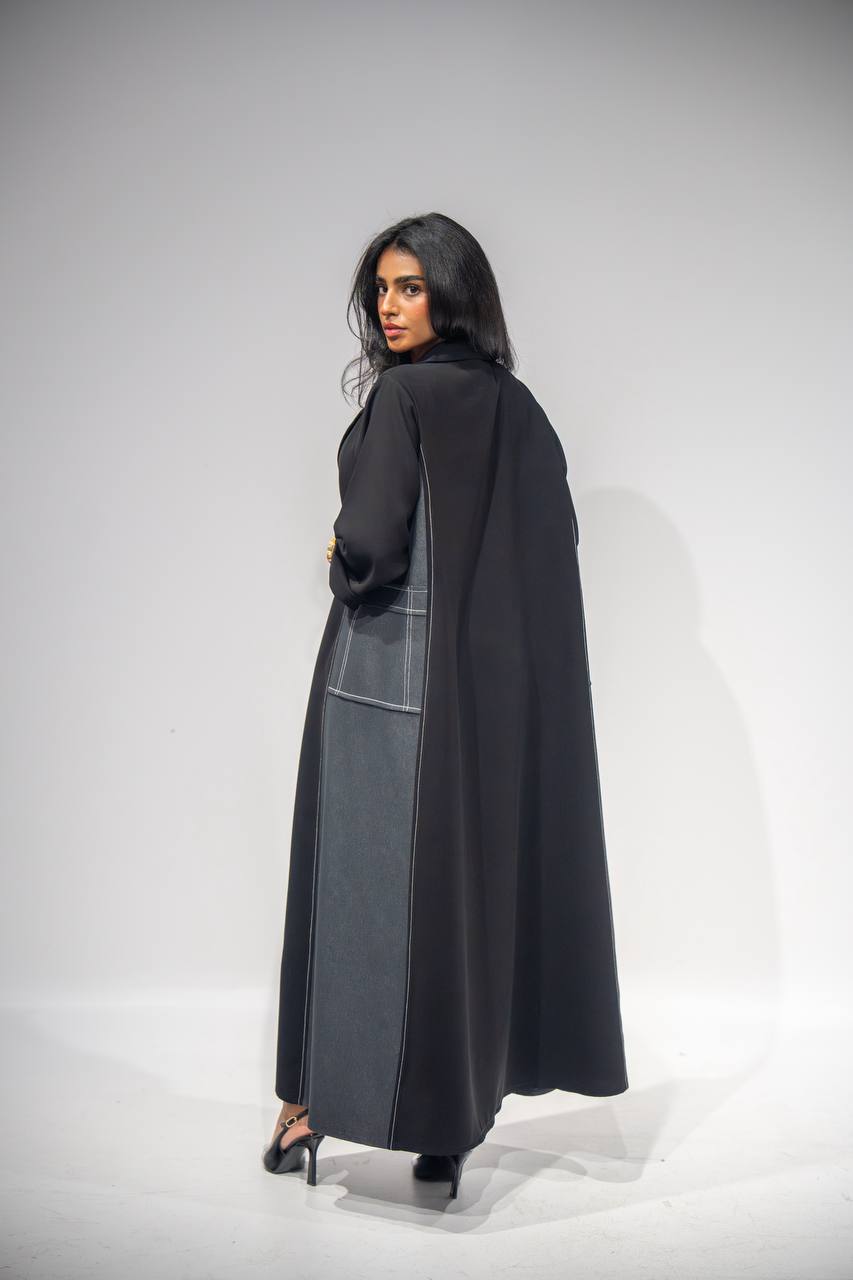 Black blazer abaya, made of crepe fabric with jeans C:6353 Gray