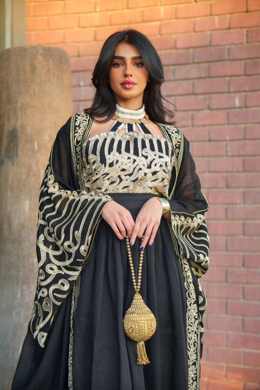 Bisht made of black hessian material with embroidery C:6601 Black
