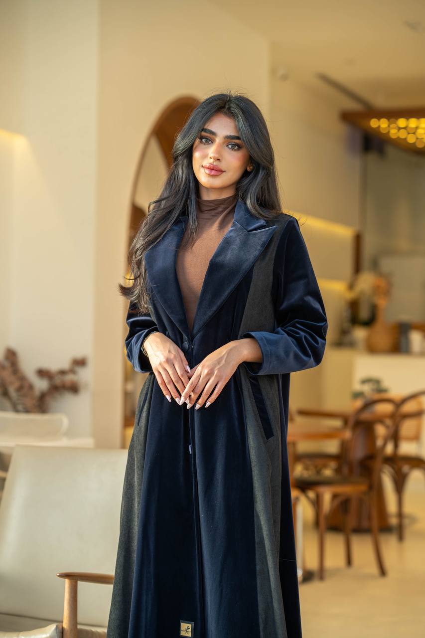 Abaya Velvet Blazer Crepe Navy and Black Ribbed Velvet C:6582 Navy