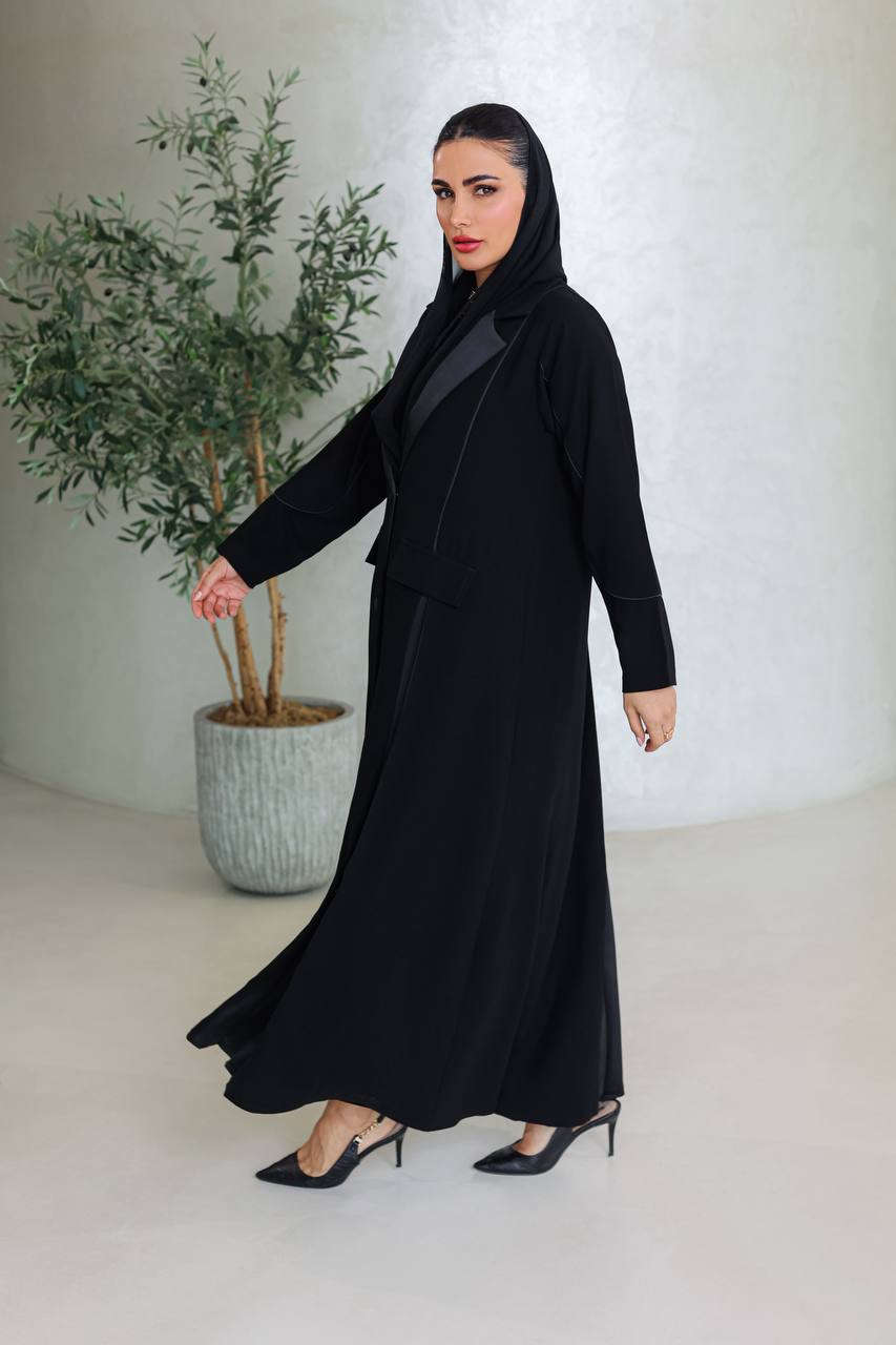 Crepe abaya with taffeta satin, black C:6673