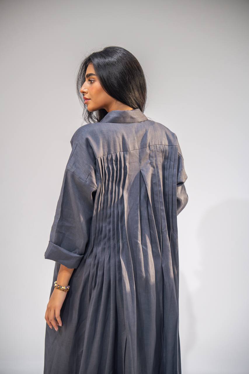 Free size abaya, gray linen C:6663 Gray