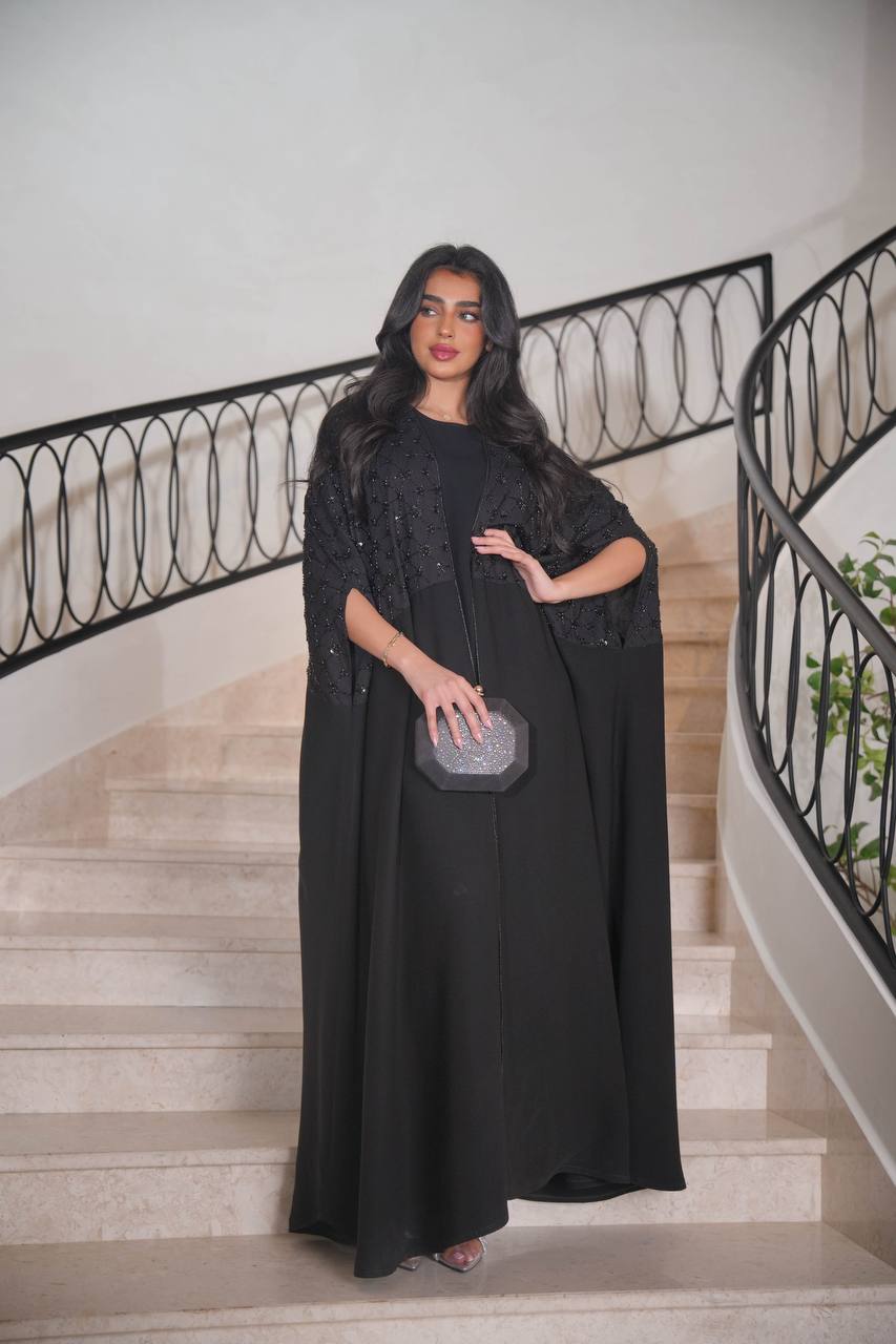 Lenin Daraa with hand embroidery with raw crepe fusion C:6615 Black