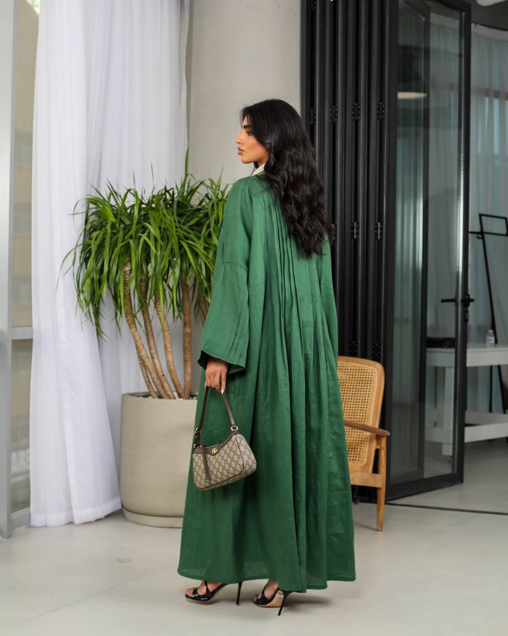 Linen Abaya Green C:6487(Free size)