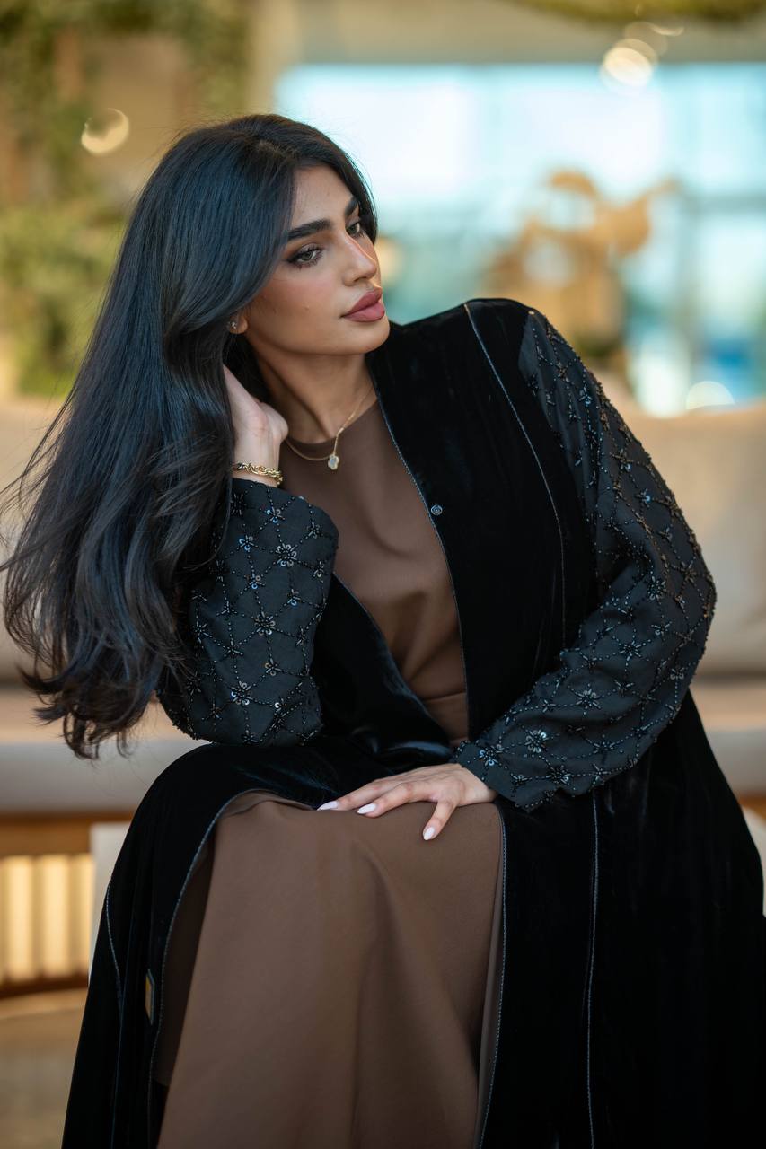 Black velvet abaya with embroidery C:6580
