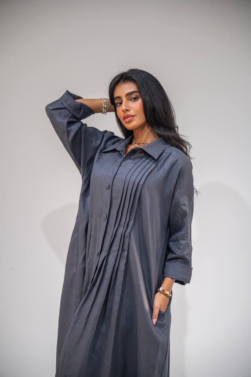 Free size abaya, gray linen C:6663 Gray