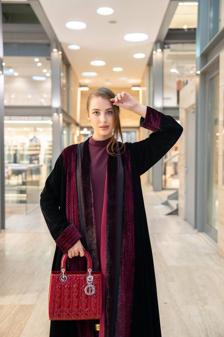 Maroon velvet abaya.C:6698