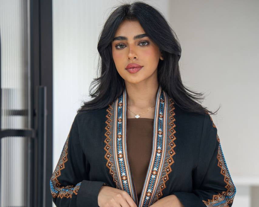 Black linen abaya with embroidery C:6605