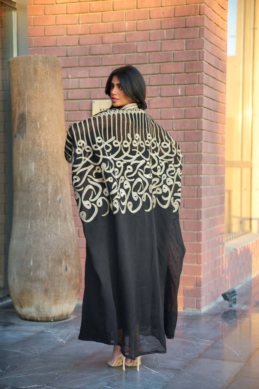 Bisht made of black hessian material with embroidery C:6601 Black