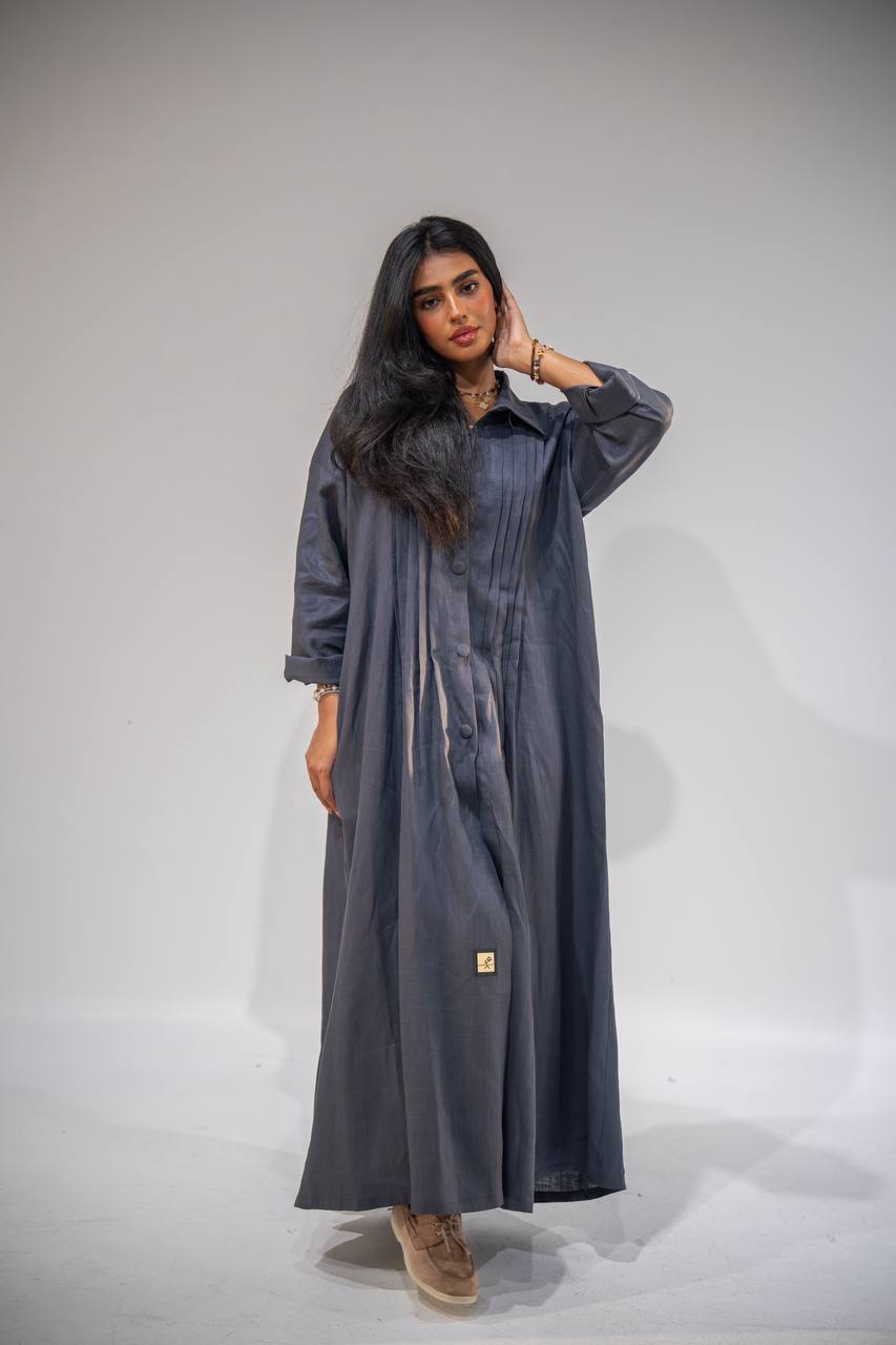 Free size abaya, gray linen C:6663 Gray