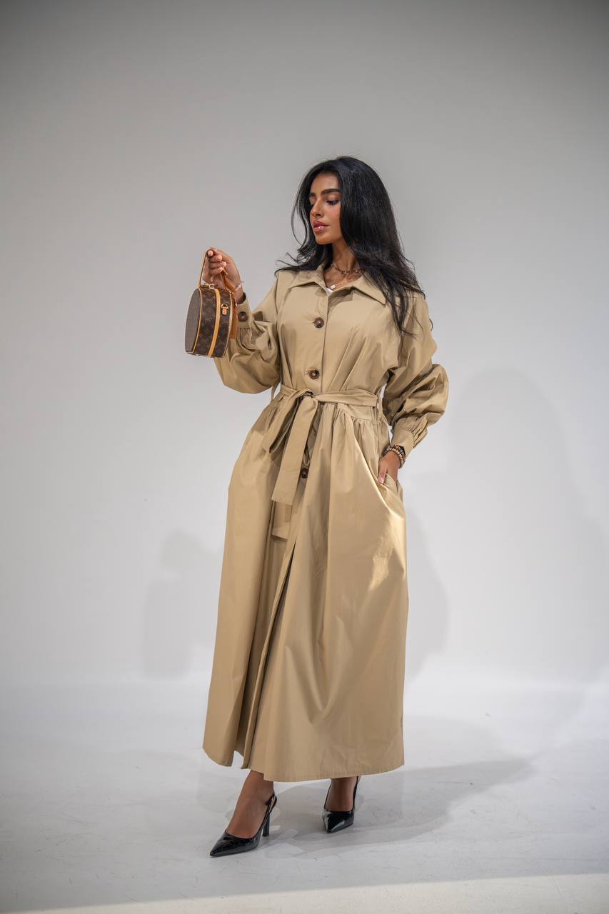 Beige free size trench coat. C:6685 Beige