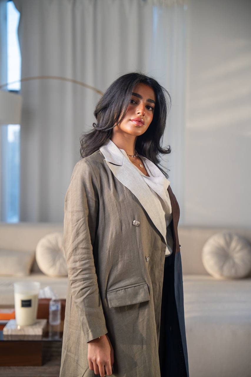 Blazer abaya linen, in pistachio and navy blue.C:6688