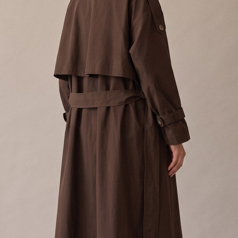 Close-up of the yoke and belt at the back of the Brown Trench Coat Abaya.