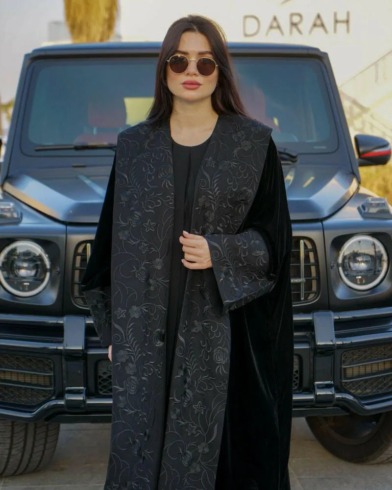 Free size velvet abaya with embroidery