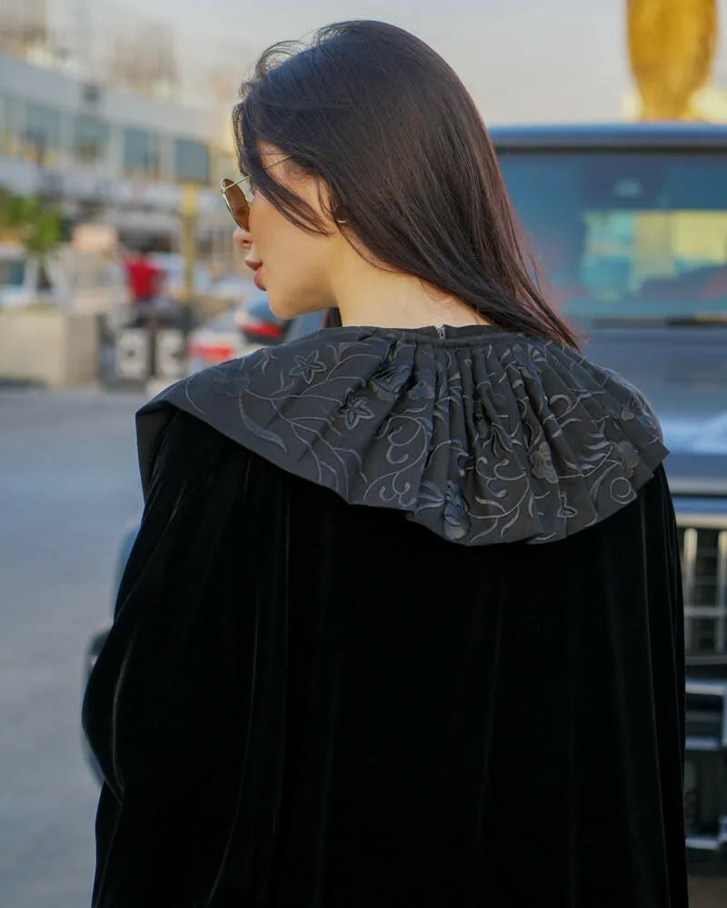 Free size velvet abaya with embroidery