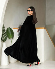 Free size velvet cloak abaya with feathers