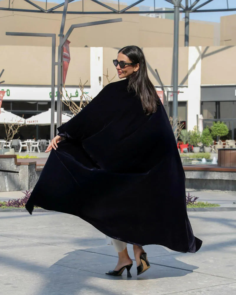 Blue velvet cloak with handmade embroidery and roses