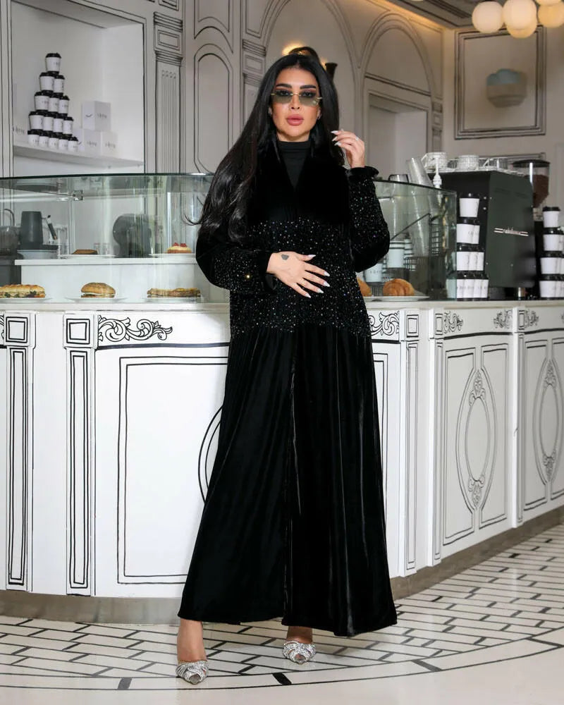 Velvet abaya with handmade embroidery
