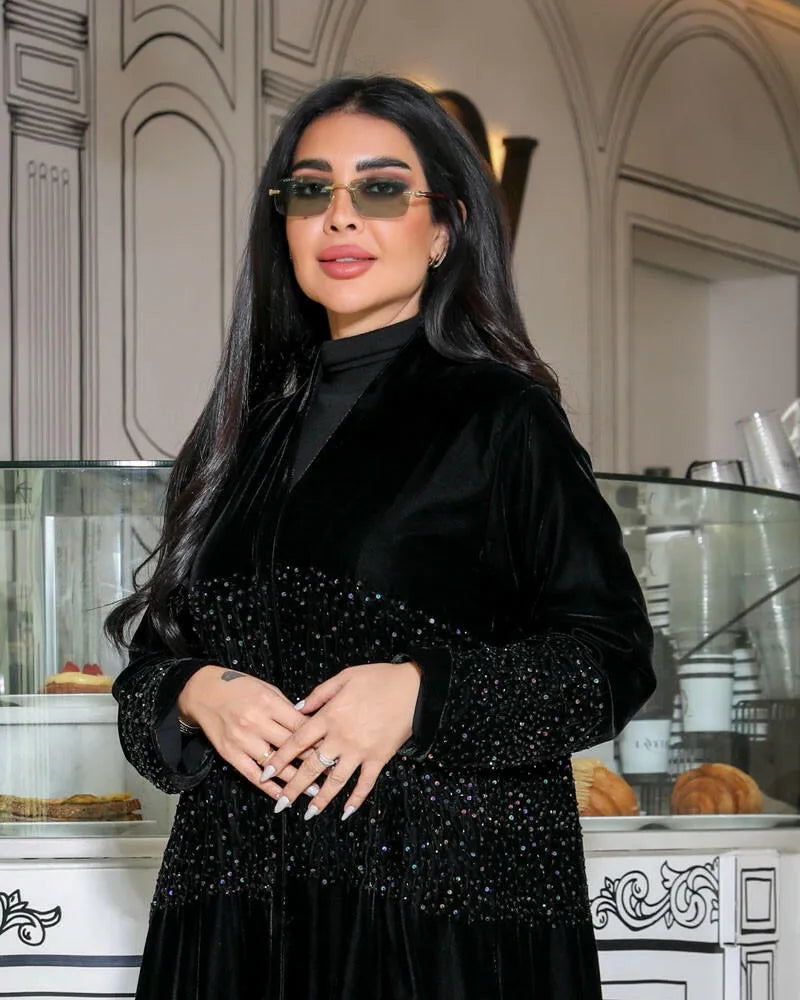 Velvet abaya with handmade embroidery