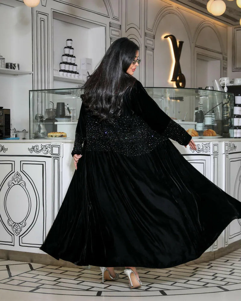 Velvet abaya with handmade embroidery