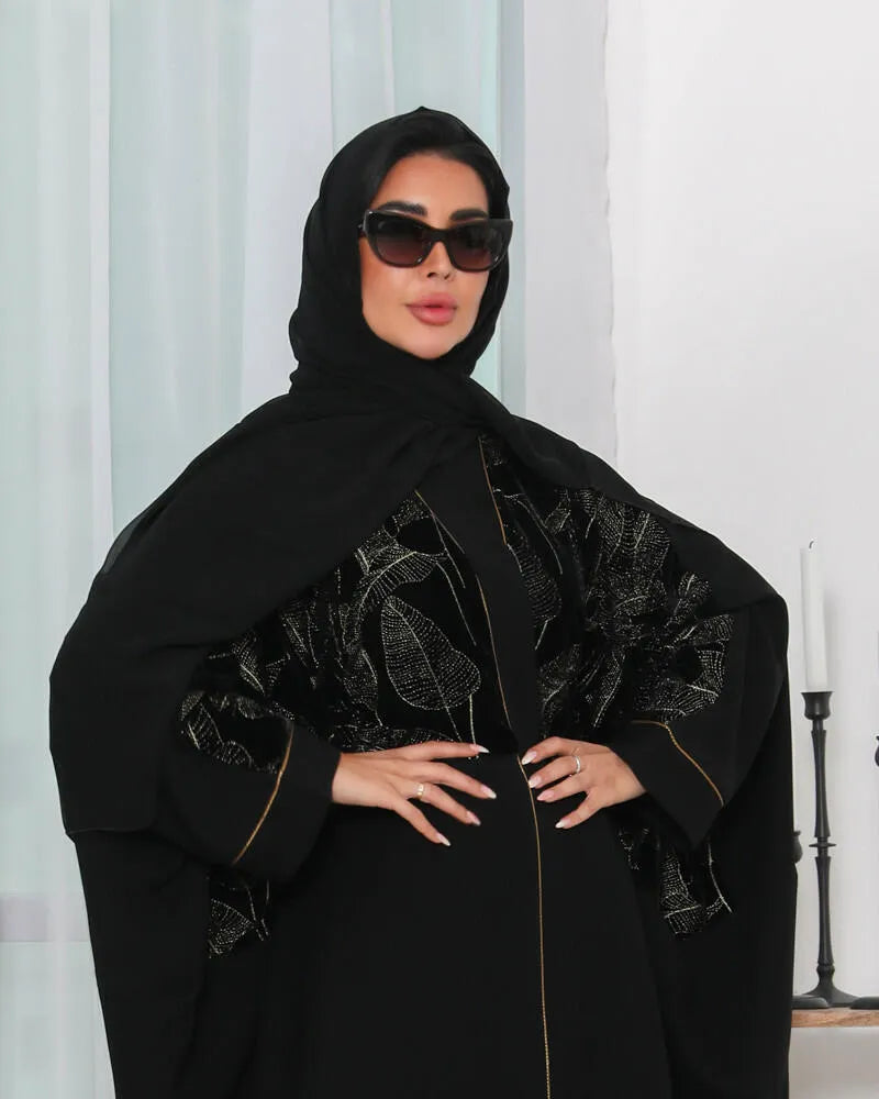 Blazer abaya with black embroidery