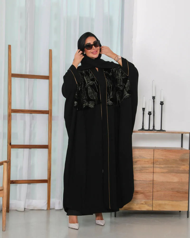 Blazer abaya with black embroidery