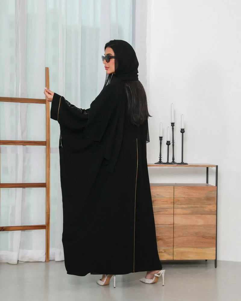 Blazer abaya with black embroidery