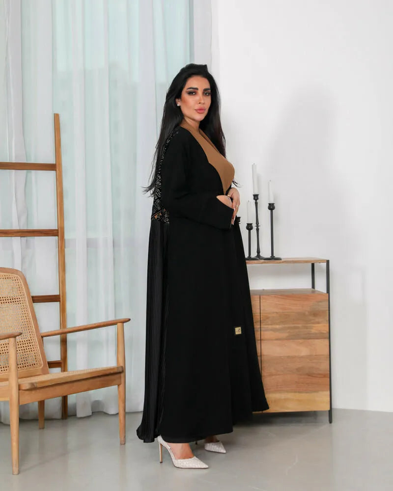 Black crepe cloak abaya with embroidery