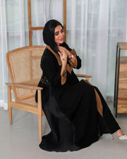 Black crepe cloak abaya with embroidery