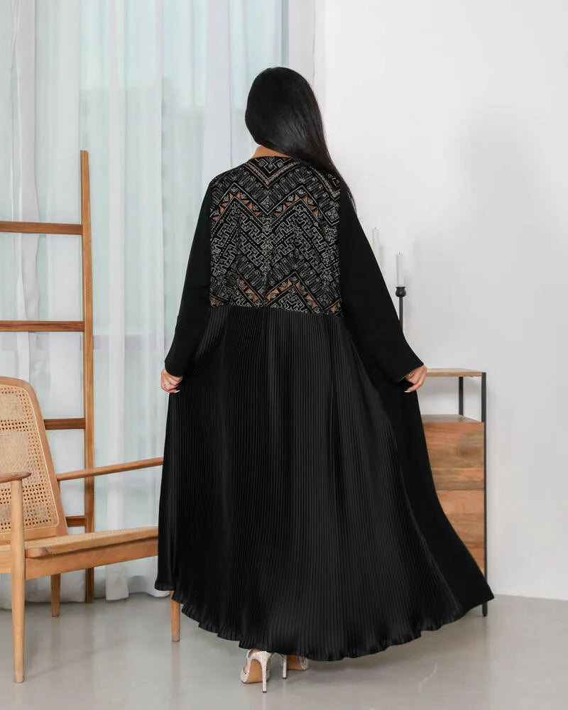 Black crepe cloak abaya with embroidery