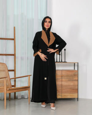 Velvet crepe blazer abaya with back embroidery and pleats