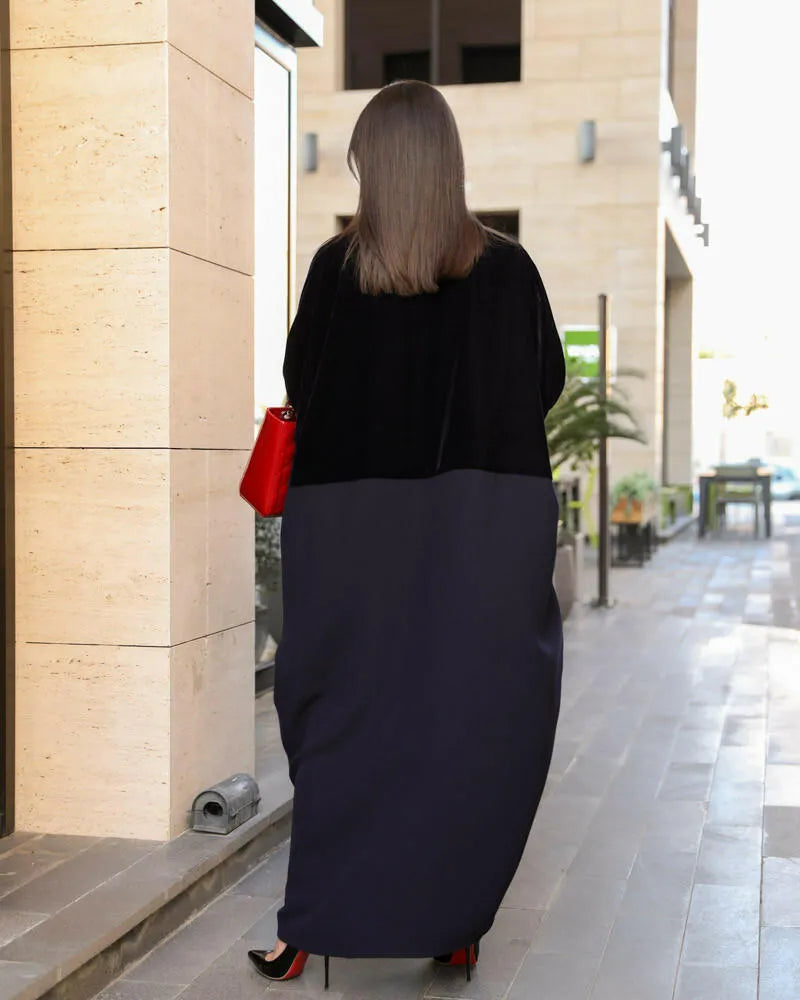 Free size navy velvet crepe blazer abaya